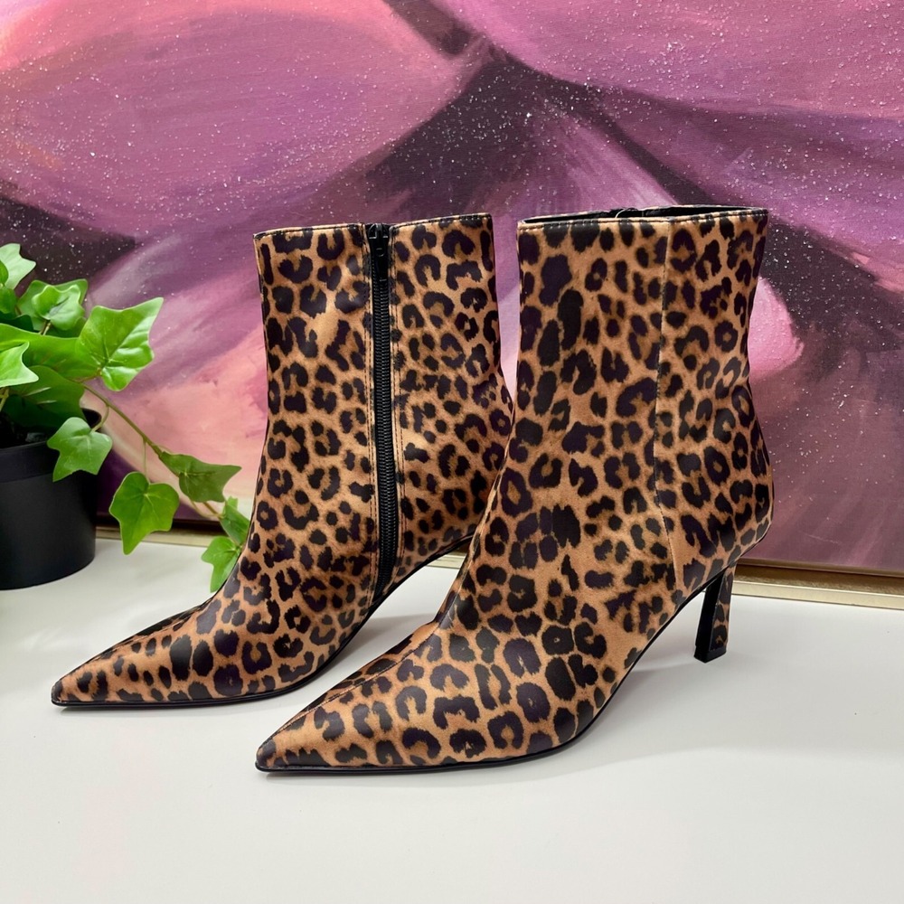 Steve Madden‎ Leena Leopard Print Pointed Toe Stiletto Ankle Boots Size 6.5